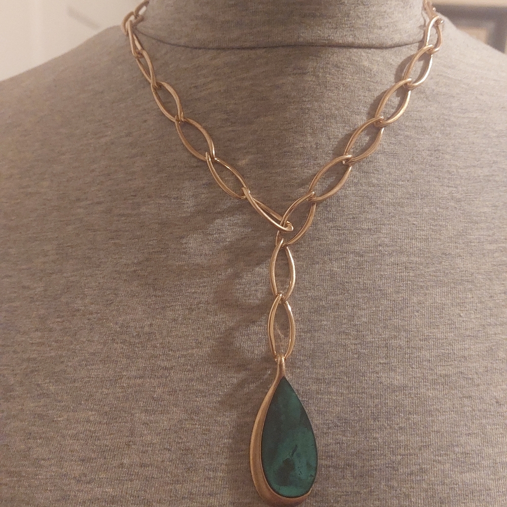 Robert Lee Morris Gold Plated Chain  Necklace with Green Teardrop Pendant